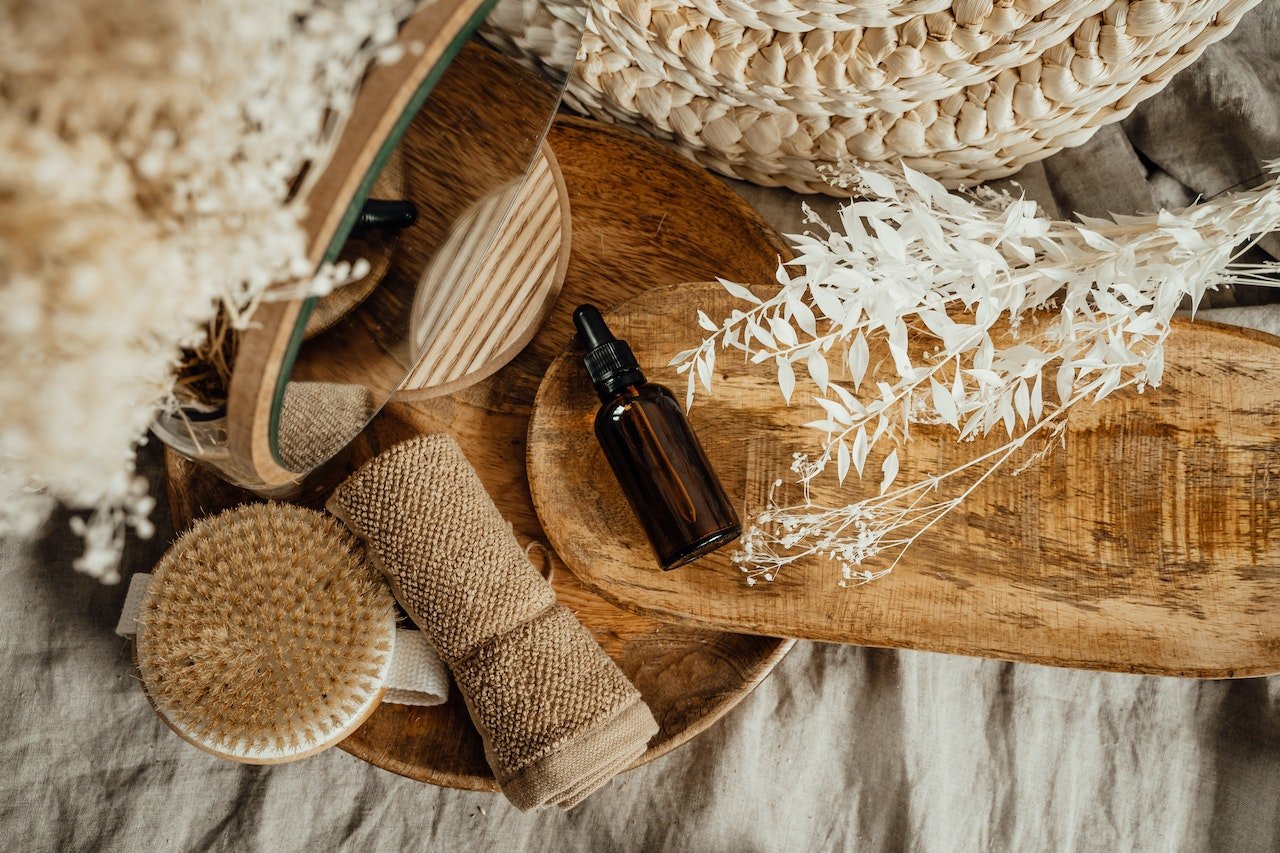 cosmetics on tray